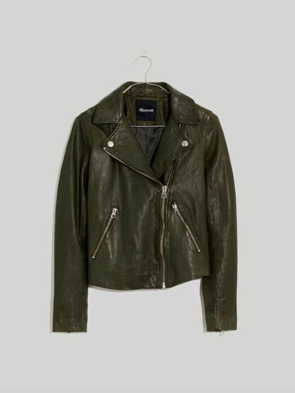 Madewell RARE Leather Motorcycle Jacket in Dark Forest Green Size L